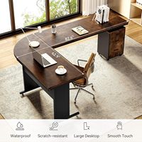 Bureau de direction avec tiroirs et classeur, grand poste de travail informatique en bois avec rangement pour bureau à domicile, finition marron