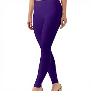 Leggings unis violet taille mi-haute longueur complète, respirants, décontractés, extensibles, en tricot Spandex Nylon, pour femme, collection Printemps - Product Image 2