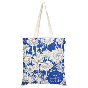 Bolsa de Mano de Lona Azul con Estampado Floral, Bolsa de Compras Reutilizable con Estampado de Flores Blancas, Bolsa de Hombro - Product Image 1