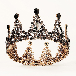 Couronnes de mariée vintage noires de style européen, diadèmes en alliage avec strass, couronnes de mariage rondes pour femmes, vente en gros, diadèmes rétro en cristal - Product Image 1