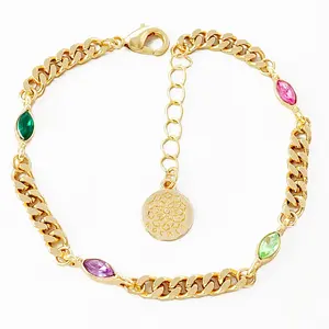 Nieuwe Mode Sieraden 18K Gouden Ketting Gekleurde Diamant Glas Stenen Armband Voor Vrouwen