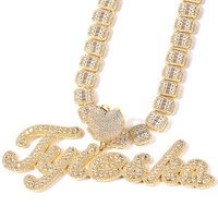 Collier plaque signalétique glacé coeur amour CZ pendentif initial bijoux de fête bling de luxe avec pierre de zircon personnalisée de grande taille