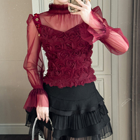 ZYHT 91466 OEM ODM personnalisé vêtements pour femmes fabricant de vêtements 3D fleur printemps maille à manches longues Blouse et haut Femme dames