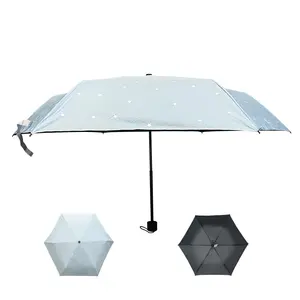 Wholesale 190T Custom Logo Star Print Manual Sun Rain Parasols 3 Fold Iron Umbrellas