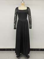 Robe longue élégante noire pour femme 2026, col carré, manches longues en dentelle, taille ajustée, coupe fluide, idéale pour soirée formelle