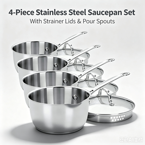 Ensemble de casseroles en acier inoxydable de qualité supérieure, compatible induction, avec bec verseur, couvercle en verre, <span class=keywords><strong>passoire</strong></span>, distribution de chaleur, écologique, compatible four et lave-vaisselle - Product Image 1