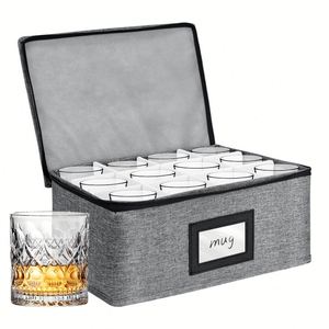 Wholesale Custom Polyester Whiskey & Wine Glass Storage Box with Protection <b>Portable</b> for Home <b>Bar</b> or Gifting - Product Image 1
