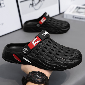 Men's Black EVA <b>Slide</b> Sandals Breathable Casual Summer Shoes Open Toe <b>Slip</b>-On Design Red Logo Detail - Product Image 5