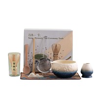 Ensemble de porte-thé matcha en céramique japonaise de 8 pièces avec motif diamant de couleur dégradée avec fouet et bol