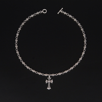 Collier Vintage Antique pour Homme, Chaîne de Clavicule Gothique Punk avec Pendentif Flamme, Croix et Cœur de Christ