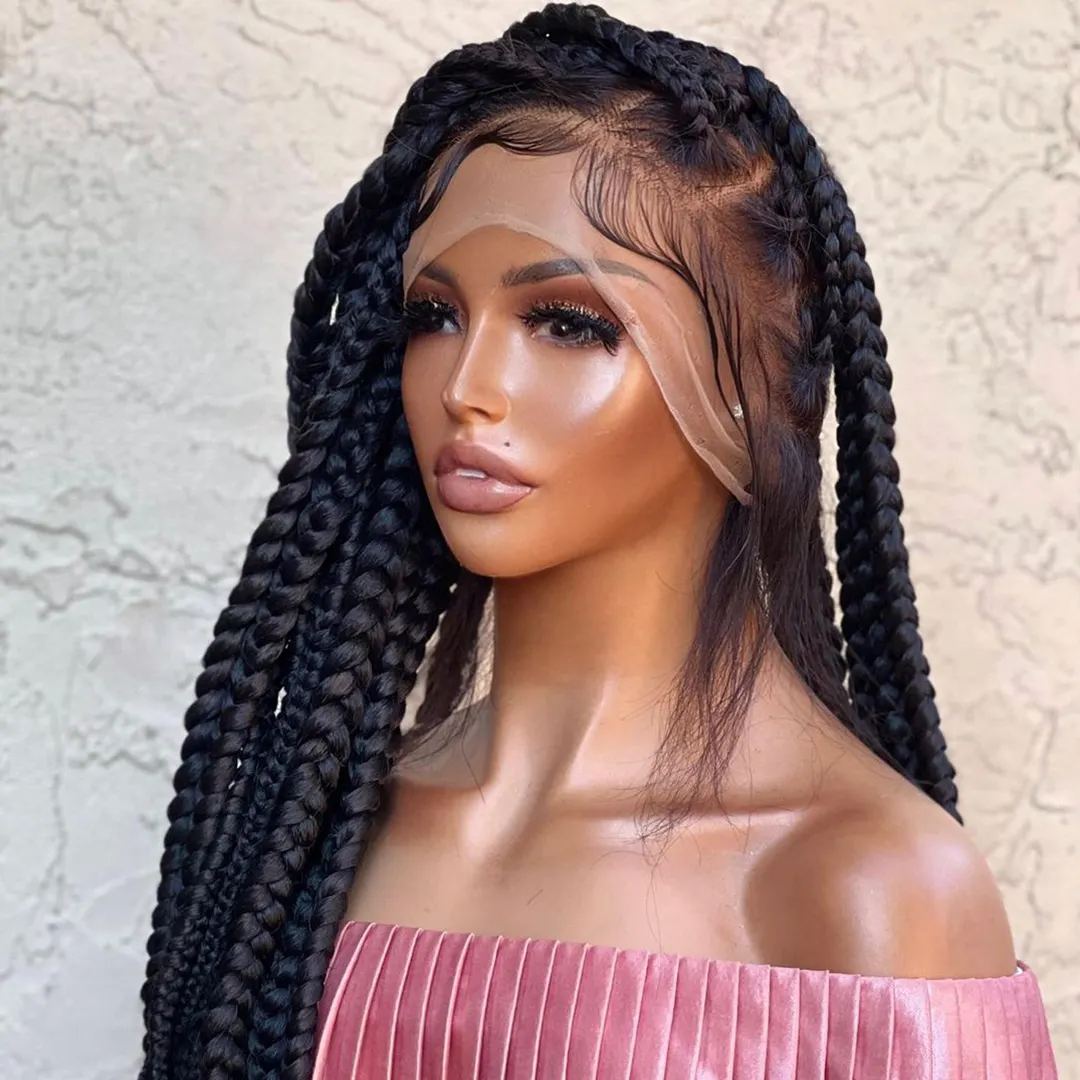 Cheap Bone Straight Full Lace Human Hair Wigs For Black Women Peruvian Hair Lace Front Wigs Braided 360 HD Lace Frontal Wigs
