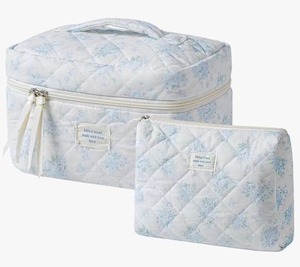 Hot <strong>Sale</strong> Women's Lightweight Blue Gingham Makeup Pouch Small Floral Canvas <strong>Cosmetic</strong> <strong>Bag</strong> for Travel Cute &amp; Practical - Product Image 4