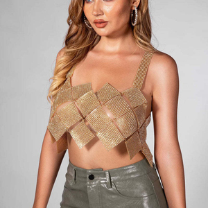 Shiny Rhinestone Metal <strong>Bra</strong> Crop Tank Top for Ladies Party Shirts <strong>Diamante</strong> Crop Tops - Product Image 1