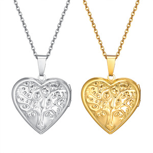 Colgante de caja de árbol de fase de amor de acero inoxidable para mujer de estilo americano europeo fotos abiertas en forma de corazón usable en ambos lados - Product Image 5
