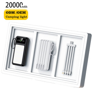 Banco de energía móvil de 20000mAh directo de fábrica con cable incorporado desmontable y interfaz de entrada Micro USB de luz de camping de 10W - Product Image 1