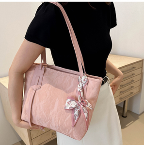 Nuevo Bolso Tote para Mujer, Gran Capacidad, Color Sólido, Cuero PU, Cierre de Cremallera, Forro de Poliéster, para el Trabajo, con Pañuelo - Product Image 6