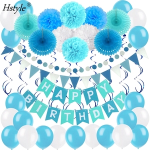 Conjunto de decoración de cumpleaños, banderines de banderines para fiesta de cumpleaños, color azul cielo y blanco, ST002 - Product Image 1