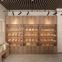 Fabrik-OEM-Design Holz-Bäckerei-Ausstellungsregal Maßgefertigtes Brotregal Glas-Gebäckvitrine mit LED-Streifen Ladeneinrichtung
