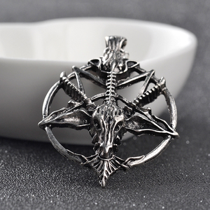 Fashion <strong>Pentagram</strong> Pan God Skull <strong>Goat</strong> <strong>Head</strong> Pendant Necklace Metal Vintage Silver/Black Gun Plated Necklace - Product Image 5