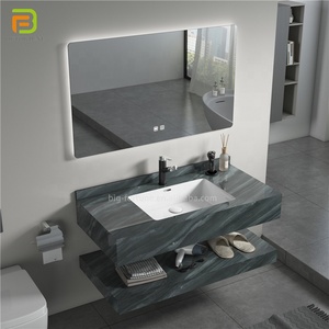 Évier de salle de bain en marbre mural avec miroir led intelligent, articles sanitaires - Product Image 2