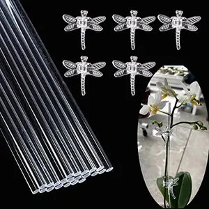 20 Pieces 16 Inch Clear Plant Sticks Plant Support Stakes with 20 PCS Clear Dragonfly Orchid Clips for Indoor and Outdoor Plants