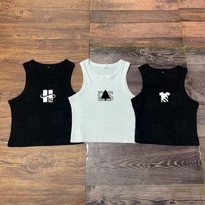 Camisetas sin mangas personalizadas al por mayor, de algodón y spandex elástico, con estampado por transferencia térmica, tipo chaleco, con cuello redondo acanalado, tallas grandes para mujer. - Product Image 5