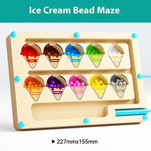 Juguete Montessori de aprendizaje temprano de madera: Cubo de pintura, números de helado, clasificación de colores, laberinto de cuentas con bolígrafo, juego de desplazamiento de laberinto de cuentas para niño - Product Image 2