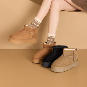 Bottes d'hiver en daim imperméables antidérapantes à bout rond et semelle épaisse pour femmes, doublées de polaire, décontractées, automne-hiver 2025 - Product Image 1