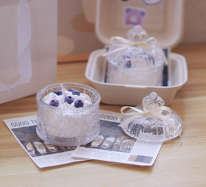 เทียนหอมกลิ่นบลูเบอร์รี่ขนาดเล็กงานตามสั่งพื้นผิวแก้วใสแบบไม่สม่ำเสมอสำหรับตกแต่งบ้านบาร์บรรยากาศสำหรับวันหยุดเทศกาลวันหยุด - Product Image 3