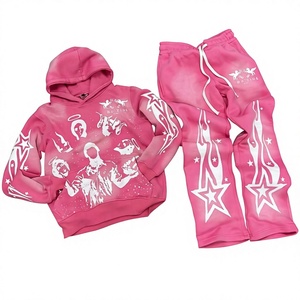 Custom Hooded Tracksuit <b>Set</b> With Character Print Full Length Sweatshirt And Pants Drawstring Casual Wear Autumn Style Sweatsuits - Product Image 1