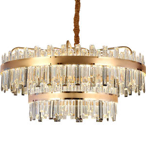 Lámpara de araña de iluminación personalizada de cristal de hierro LED círculo halo 2 anillo luz colgante para restaurante - Product Image 6