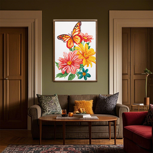 Peinture diamantée sur tissu imprimé de style moderne Vente en gros de fleurs et de papillons Art mural pour la maison, hôtel ou <span class=keywords><strong>caf</strong></span>é Accrochage facile - Product Image 4