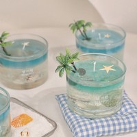 LANJO Handgefertigte Ozean-Themen Blaue Gelwachs-Kunstkerze Aromatherapie Meereswind Duftende Umweltfreundliche Langsam Brennende Glas-Dankeskammerkerze