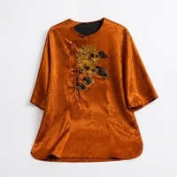 Haut de costume Tang en soie de mûrier Xiangyunsha lourde, brodé à la main avec boutons grenouille, nouveau style chinois, chemisier vintage pour femme, vente en gros