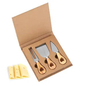 अद्वितीय आकार 3-टुकड़ा पनीर चाकू सेट पेशेवर लकड़ी संभाल के साथ पनीर उपकरण स्टेनलेस स्टील पनीर काटने चाकू उपहार बॉक्स