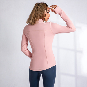 المرأة عالية المرونة الوقوف طوق اليوغا اللياقة البدنية كامل السترات صالة ألعاب رياضية أعلى طويلة الأكمام تناسب ضئيلة تشغيل سترة مع مشبك الإبهام - Product Image 3