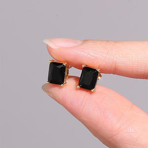 2024 Trendy 14K Gold Plated Fine <b>Stud</b> <b>Earrings</b> for Women <b>Black</b> Square Zircon Square <b>Earrings</b> - Product Image 2