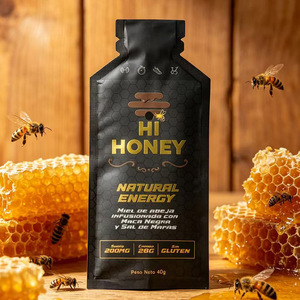 Custom Gold Foil Print bag 40g sachets Matte Black Shaped <b>pouch</b> For Natural Energy Honey Packaging - Product Image 1