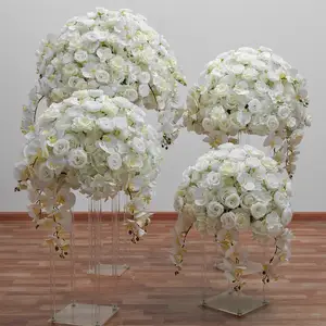 A-FB017 vente en gros de centres de table de mariage boule de fleur blanche pièce maîtresse de table boule de fleur artificielle pour la décoration d'événement
