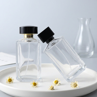 Flacon de parfum carré en verre cristal blanc transparent, imprimé sérigraphié, avec bouchon à vis, vide, pour diffuseur à bâtonnets