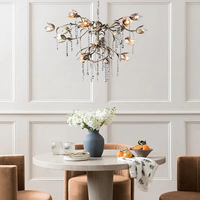 Lustre de plafond élégant de style américain, en cristal, design de créateur, pour cuisine, restaurant, luminaire suspendu en forme de branche d'arbre, feuille, fleur