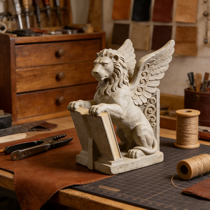 Fermalibri in Resina Poliresina Effetto Pietra con Leone Alato, Fatto a Mano e Dipinto a Mano, Decorazione a Tema Nautico e Astronomico per Studio - Product Image 3