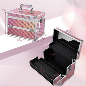 Professional <b>Makeup</b> <b>Case</b> with Mirror Large <b>Makeup</b> Train <b>Case</b> Travel Cosmetic Box Organizer with Trays Hard Beauty Storage Box - Product Image 6