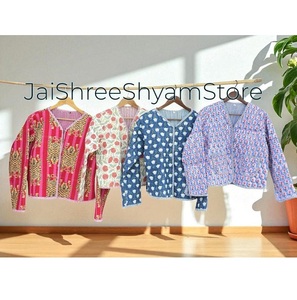 Ethnic Design Hand Block Printed Cotton Quilted <b>Jacket</b> Soft Warm Handmade Outerwear Ideal For Casual And Formal Wear - Product Image 1