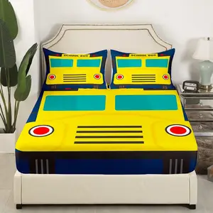 Aoyatex明るい黄色の車のプリントソフトファブリック寝具セット子供と男の子のためのコレクション3D子供寝具セット