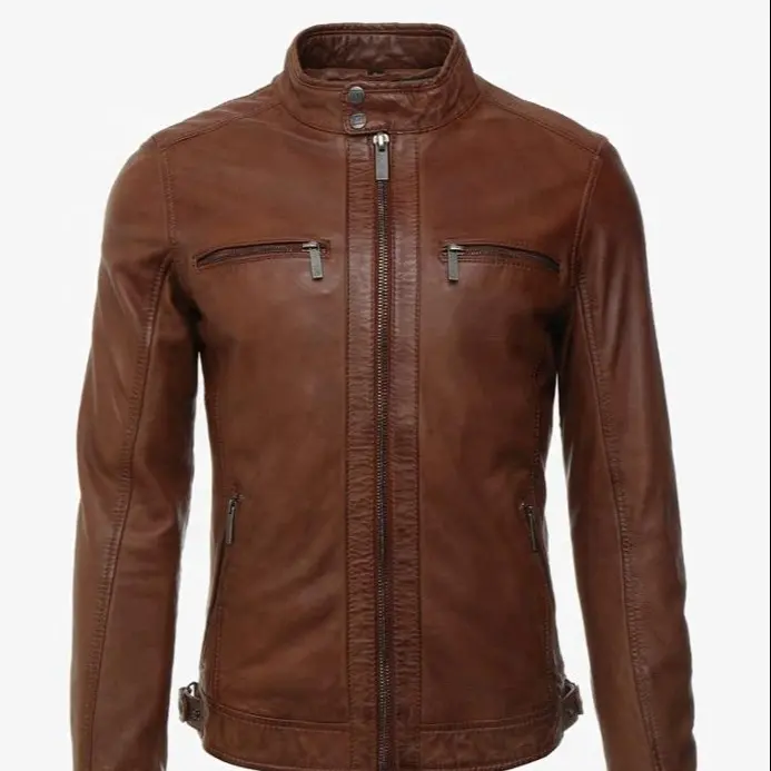 Chaqueta de cuero genuino para hombre, chaqueta de moda de cuero, chaqueta de moto ZO-0061