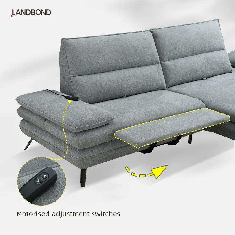 Pemasok sofa Foshan sofa kain bergaya Eropa dengan fungsi angkat kaki elektrik sofa ruang tamu untuk vila dan hotel