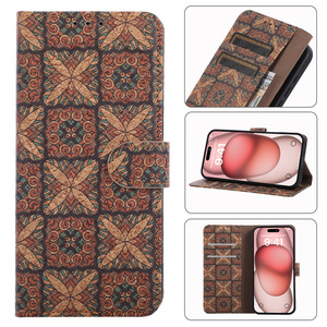 Étui portefeuille vintage en cuir et liège à motif floral pour <span class=keywords><strong>iPhone</strong></span> 17 Air 16E 15 Plus 14 Pro Max <span class=keywords><strong>13</strong></span> 12, coque bohème avec porte-cartes - Product Image 2