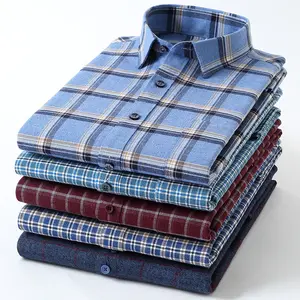 Wholesale Custom Slim Fit Men's Flannel Office Plaid Shirts Cotton Fabric Non Iron Long Sleeve Formal Dress Shirts