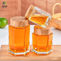 Stoples Madu Kaca Heksagonal Multi Kapasitas, Tutup Logam Rose Gold, Wadah Kaca Bening untuk Penyimpanan Selai dan Madu di Dapur
